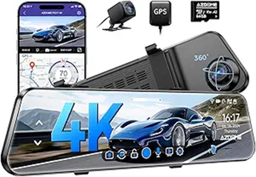 AZDOME PG17 12 4K Mirror Dash Cam with GPS