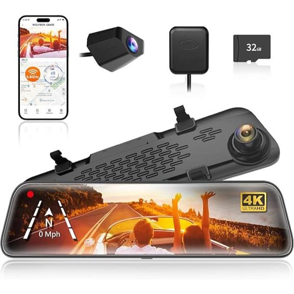WOLFBOX 12 4K Mirror Dash Cam with GPS