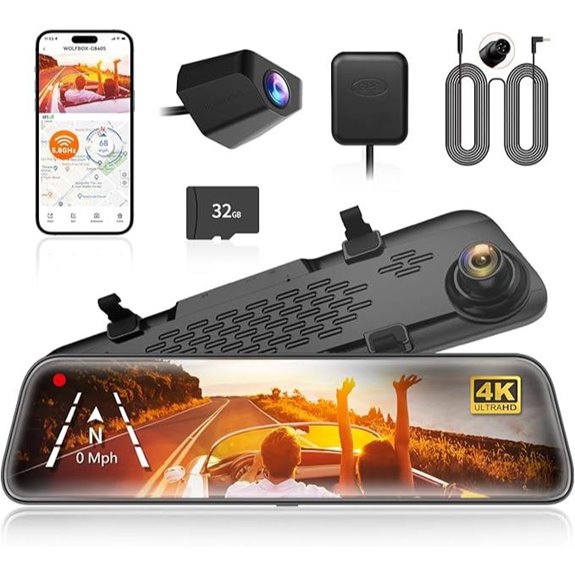 WOLFBOX G840S 12 4K Mirror Dash Cam System