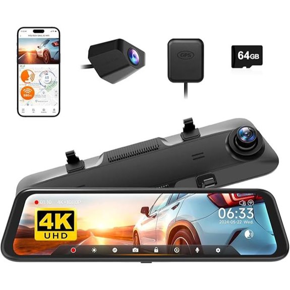 WolfBox 12 4K Rear View Mirror Camera with GPS