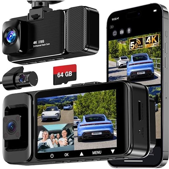 WECOOL 3-Channel 4K Dash Cam with Night Vision