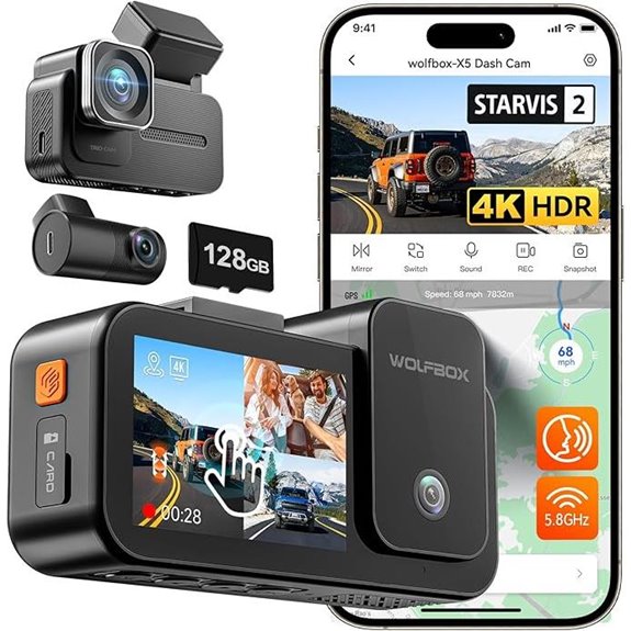 WOLFBOX X5 3-Channel 4K HDR Dash Cam with GPS