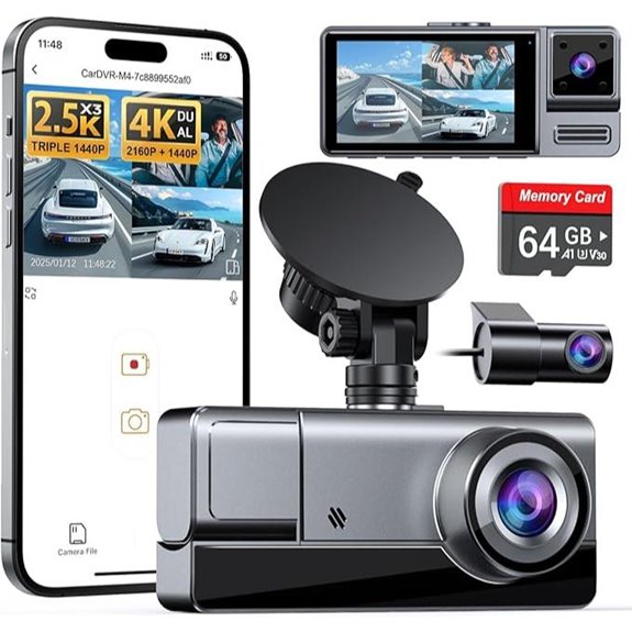 Icesky 3-Channel 4K Dash Cam with WiFi and App