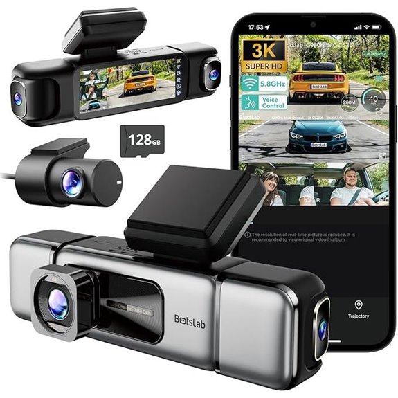 BOTSLAB 3K 4-Channel Dash Cam with 128GB Card