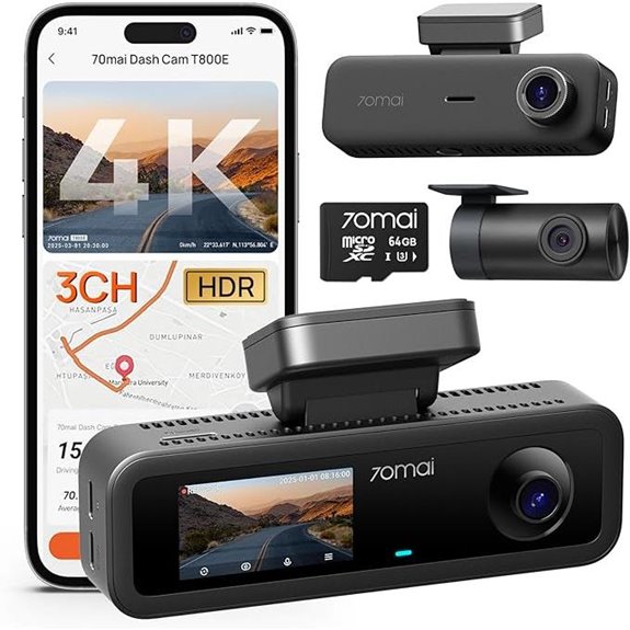 70mai 4K 3-Channel Dash Cam with GPS and Night Vision