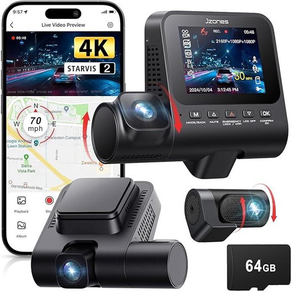 3-Channel 4K+1080P Car Dash Camera with GPS