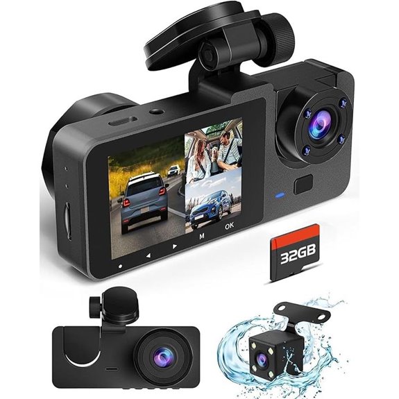 4K Triple Dash Cam for Cars with 32GB Card