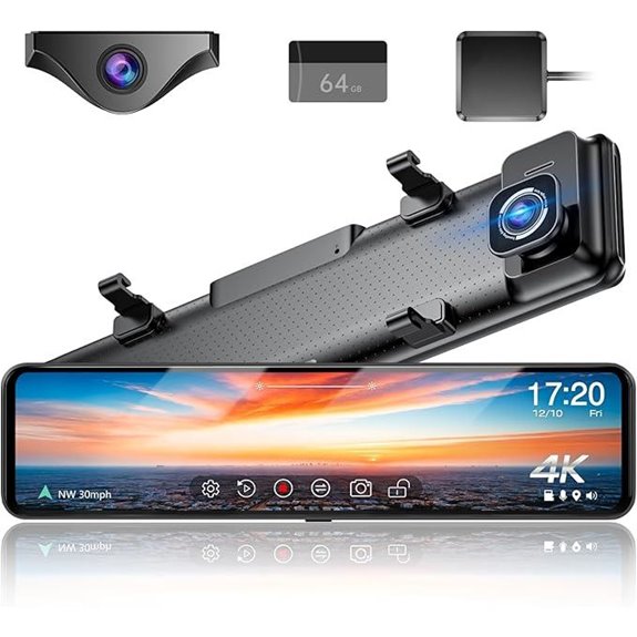 4K Mirror Dash Cam with Rear Camera and GPS