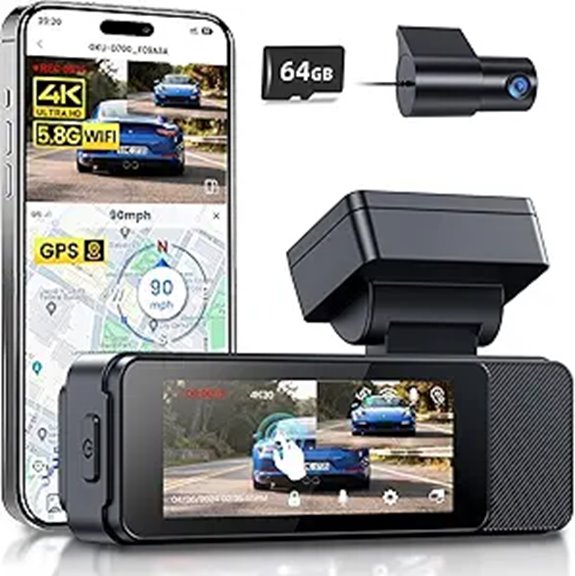 GKU 4K+1080P Dash Cam with GPS and WiFi