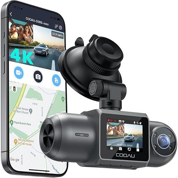 COOAU D30S 4K Dash Cam with GPS and Night Vision