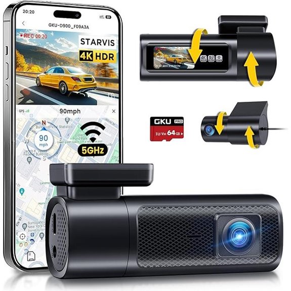 GKU 4K Front & Rear Dash Cam with Night Vision
