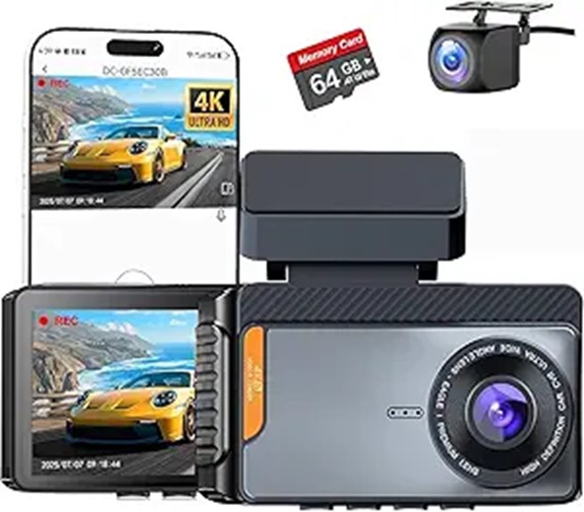 4K Dual Channel Dash Cam with GPS and WiFi