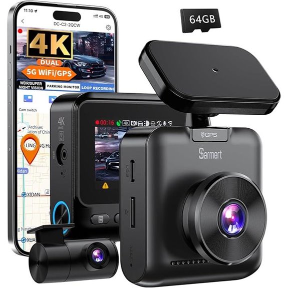 Sarmert C2 4K Dual Dash Cam with GPS and WiFi