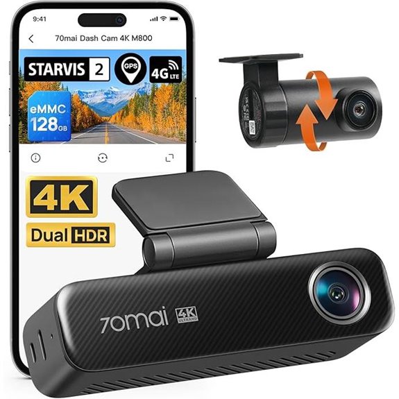 70mai 4K Dual Dash Cam with Night Vision and GPS