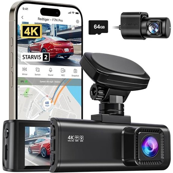 REDTIGER 4K Dual Dash Cam with WiFi and GPS