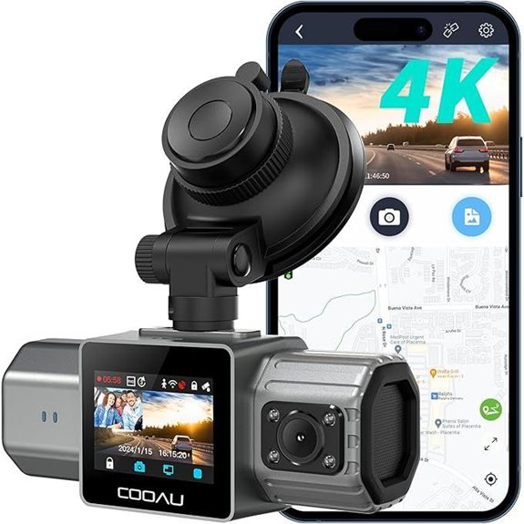 COOAU 4K Dual Dash Cam with GPS and Night Vision