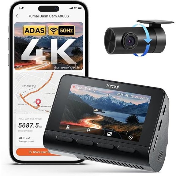 70mai 4K Dual Dash Cam with WiFi GPS Night Vision