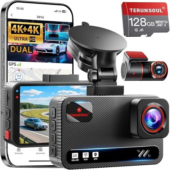 4K Dash Cam Front & Rear with 128GB Card