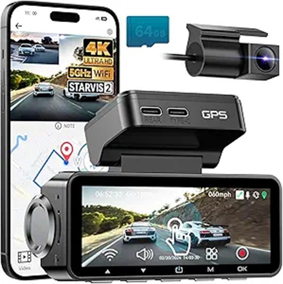 FOCUWAY 4K Dash Cam with GPS Night Vision Wide Angle