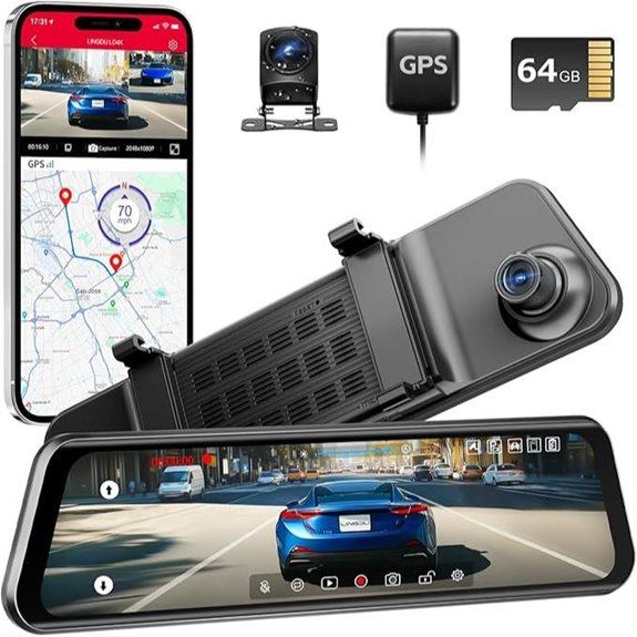 12 4K UHD Car Mirror Dash Cam with GPS and WiFi