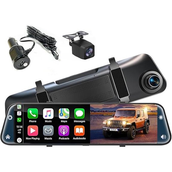 12 4K Car Mirror Dash Cam with CarPlay & Backup Camera