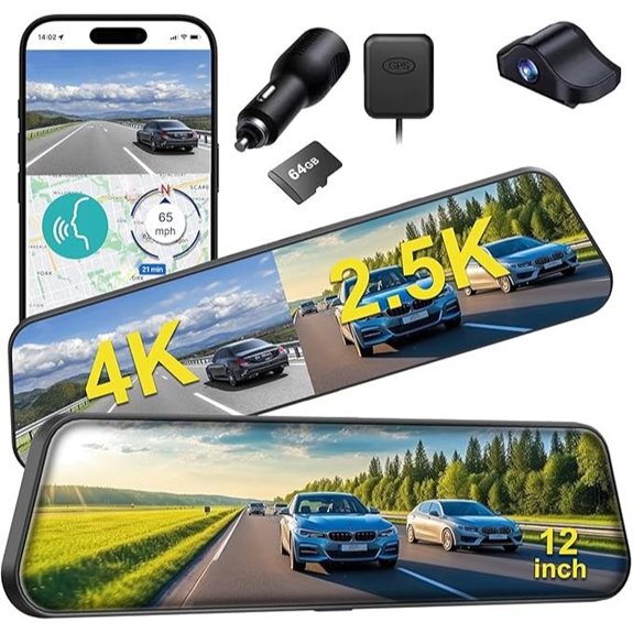 4K Rear View Mirror Dash Cam with GPS and Night Vision