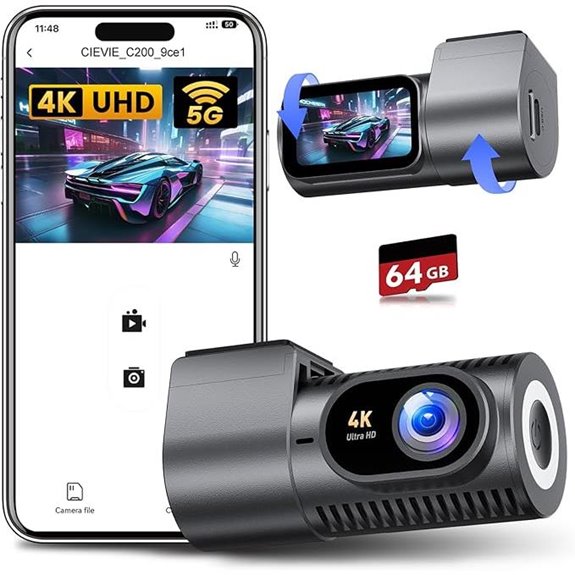 4K Dash Cam with Night Vision and 360° Rotation