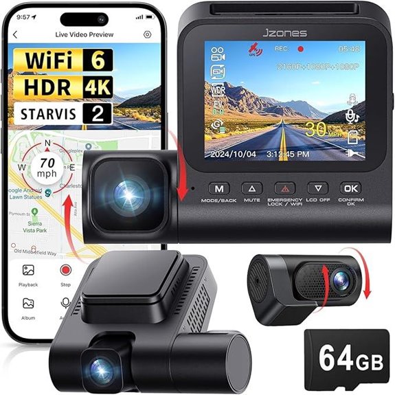 3-Channel 4K Dash Cam with Night Vision & GPS