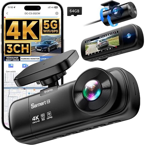 SARMERT 4K 3-Channel Dash Cam with Night Vision