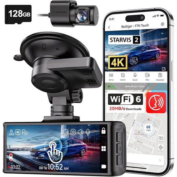 REDTIGER 4K Dual Dash Cam with Touch Screen
