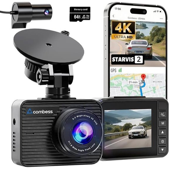 4K Dual Dash Cam with WiFi HDR GPS 64GB Included