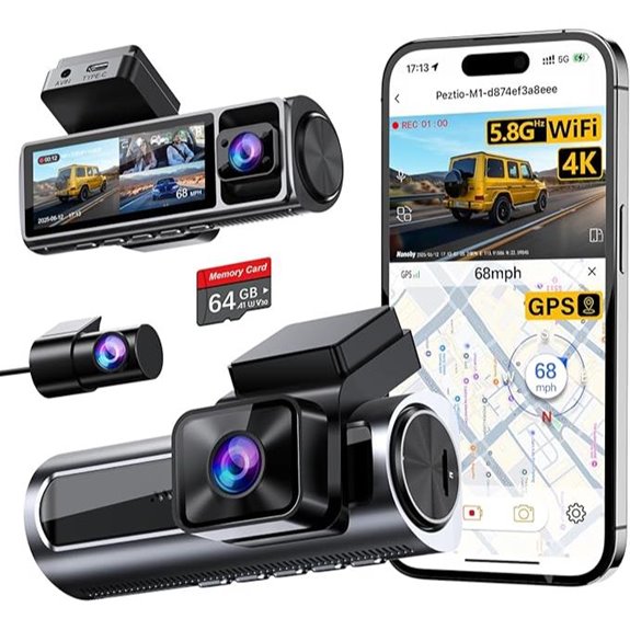 4K 3-Channel Dash Cam with WiFi GPS and 64GB