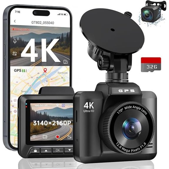 Dual 4K+1080P Car Dash Cam with WiFi GPS