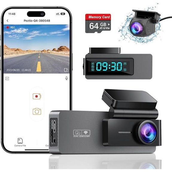 Dual 4K+1080P Dash Cam with Night Vision WiFi 64GB