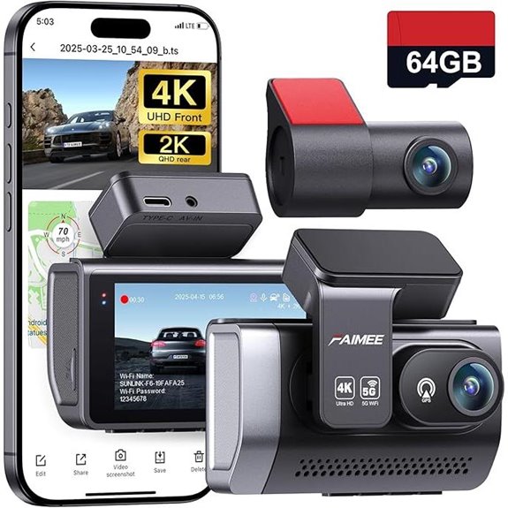 4K+2K Dual Dash Cam with GPS and Night Vision