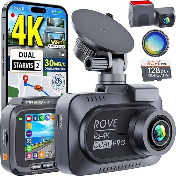 ROVE R2-4K Dual Dash Cam with 128GB WiFi
