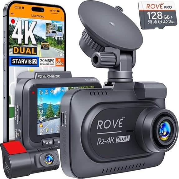 Rove R2-4K Dual Dash Cam with 128GB Card