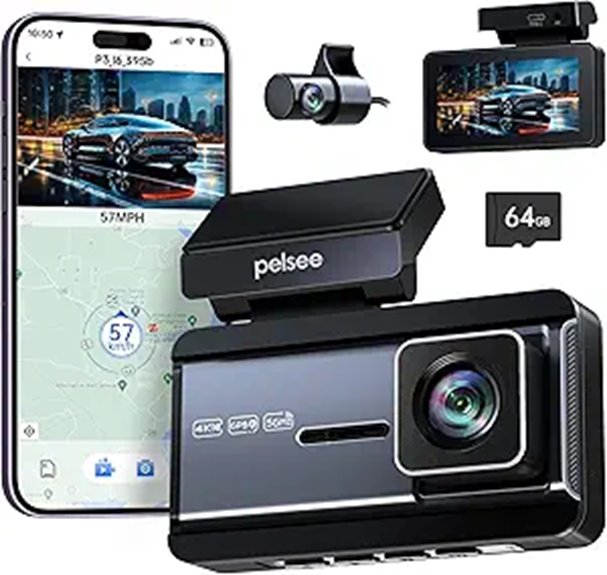 Pelsee P3 4K Dual Dash Cam with GPS and Night Vision