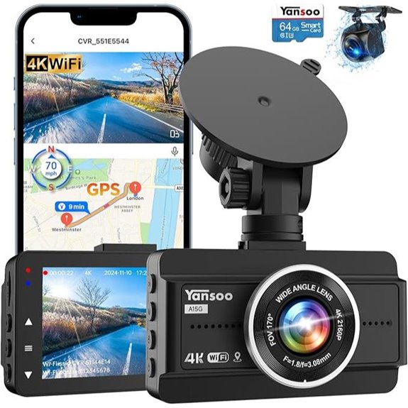 Dual 4K Car Dash Cam with Night Vision & GPS