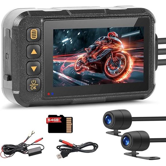 Motorcycle Dash Cam with Dual Cameras and 64GB TF