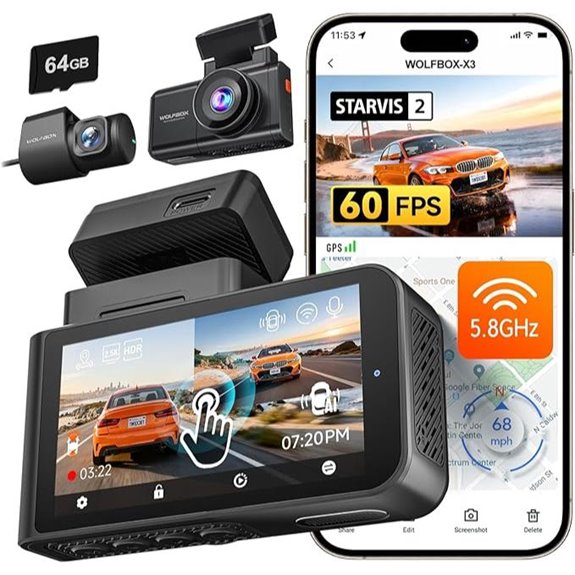 WOLFBOX X3 2.5K Dual Dash Camera with GPS