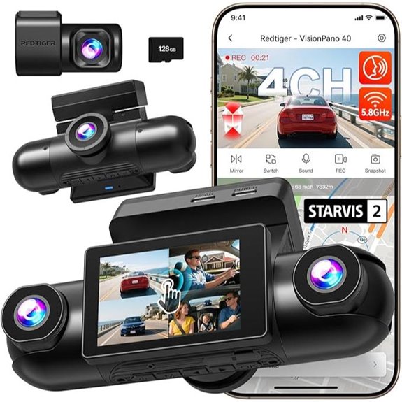 REDTIGER 4-Channel 360° Dash Cam with Night Vision