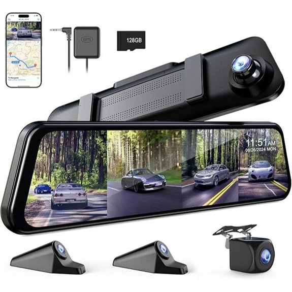 4-Channel 360° Mirror Dash Cam with Night Vision