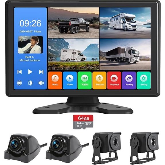 4-Channel Backup Camera System with Touchscreen Monitor