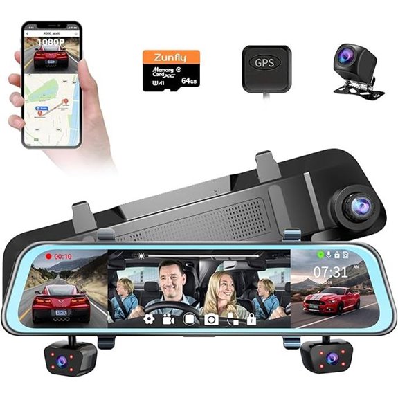 4-Channel Mirror Dash Cam with WiFi and GPS