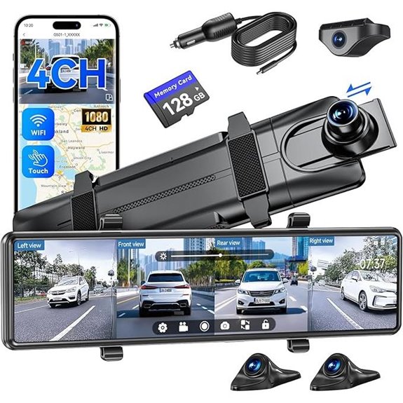 4-Channel Mirror Dash Cam with Touch Screen