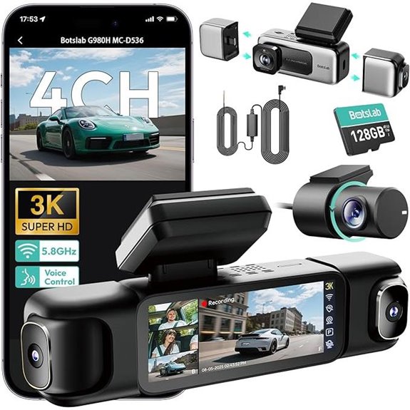 BOTSLAB 3K 4-Channel Dash Cam with Night Vision