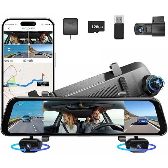 12 4-Channel Rear View Mirror Dash Cam with GPS
