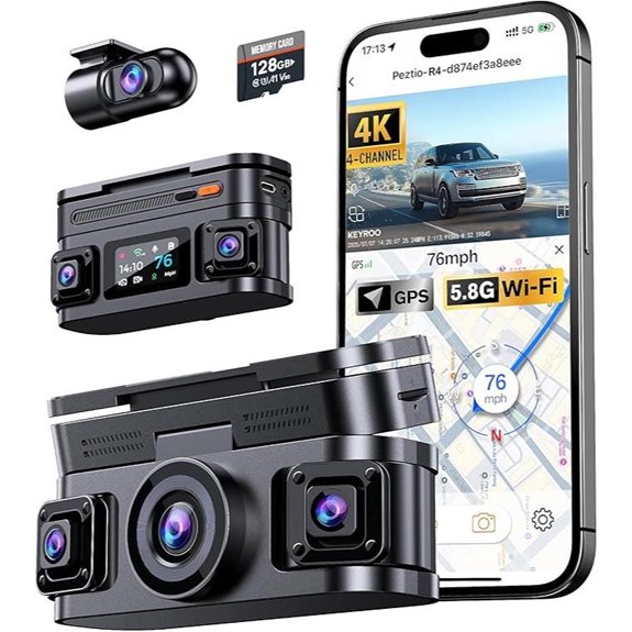 4K 360° Car Dash Cam with GPS WiFi Parking Mode