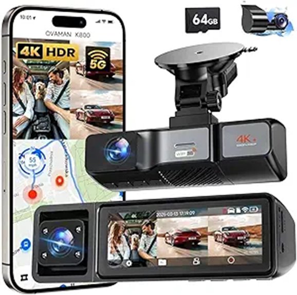 K800 4K/1080P 3-Channel Dash Cam with GPS